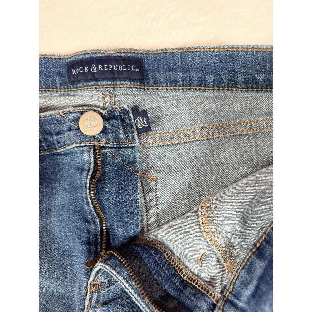 Rock & Republic Kashmiere Ankle Distressed Star Patch Jeans Sz‎ 8M